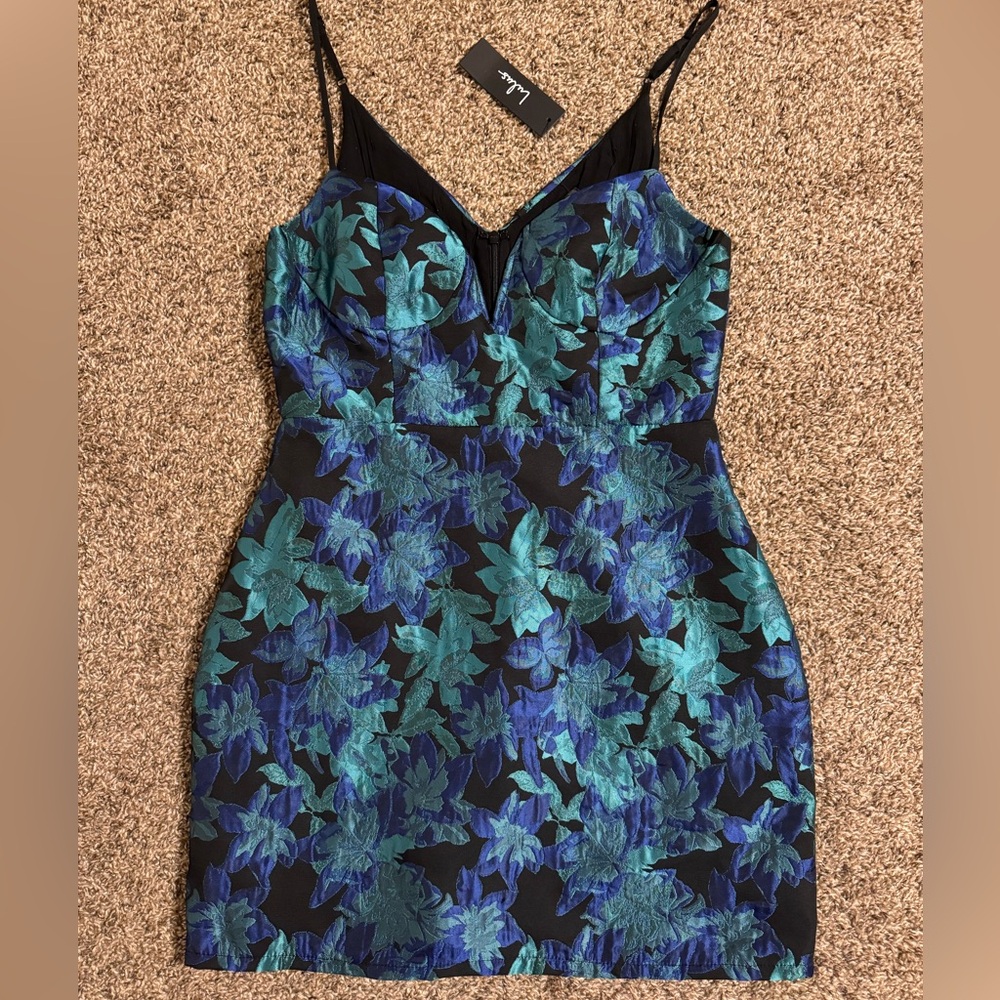 NWT Lulu’s Ready for Festivities Blue Multi Floral Jacquard Mini Dress Size Med - Picture 7 of 13